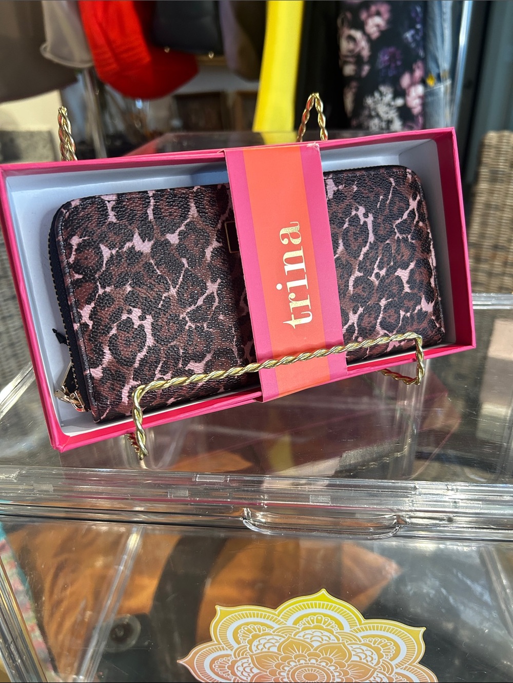 Trina Turk Leopard Zip-Around Wallet - Pink/Brown 7.5”x 4” NWT Gift Ready